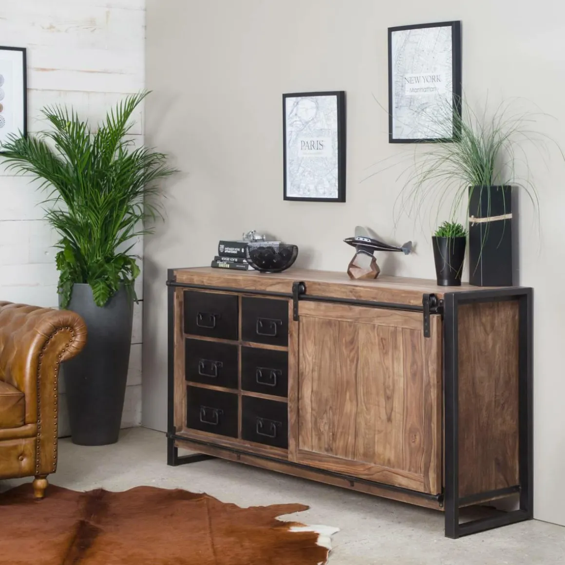 Buffet en bois d'acacia avec porte coulissante Havana