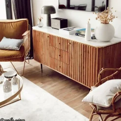 Buffet en bois d'acacia et marbre blanc Judith