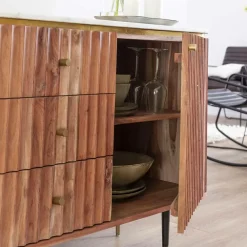 Buffet en bois d'acacia et marbre blanc Judith