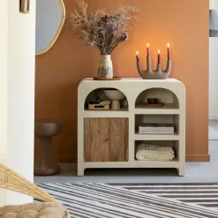 Buffet en bois d'acacia et bois effet béton Dalva