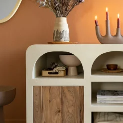 Buffet en bois d'acacia et bois effet béton Dalva