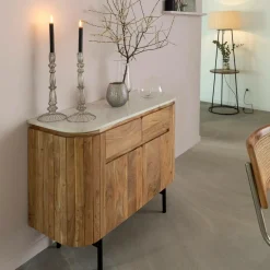 Buffet en bois d'acacia et en marbre blanc Rick