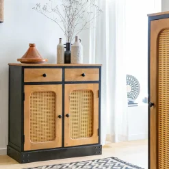 Buffet en bois de manguier et cannage Ezra