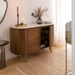 Buffet en bois de manguier et marbre Sienne