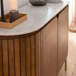 Buffet en bois de manguier et marbre Sienne