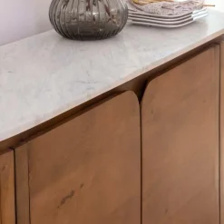 Buffet en bois de manguier et marbre Sienne