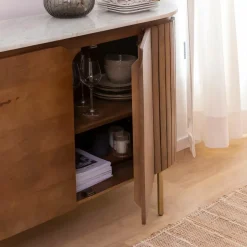 Buffet en bois de manguier et marbre Sienne