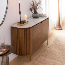 Buffet en bois de manguier et marbre Sienne