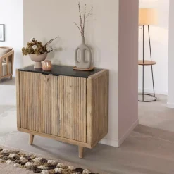 Buffet en bois de manguier et marbre noir Riley