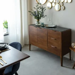 Buffet en bois de manguier et marbre noir Roch