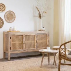 Buffet en bois de manguier et cannage Julietta