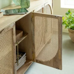 Buffet en bois de manguier et cannage Thora