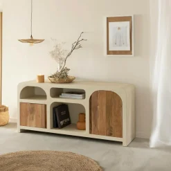 Buffet en bois effet béton et bois d'acacia Dalva