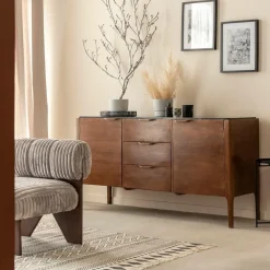 Buffet en marbre noir et bois de manguier Roch