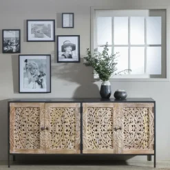 Buffet enfilade en bois de manguier blanchi Lila