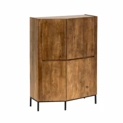 Buffet haut en bois de manguier clair et travertin Josh