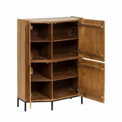 Buffet haut en bois de manguier clair et travertin Josh