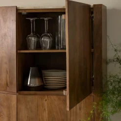 Buffet haut en bois de manguier et travertin Azure