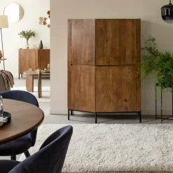 Buffet haut en bois de manguier et travertin Azure