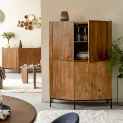 Buffet haut en bois de manguier et travertin Azure