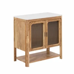 Buffet vitré en bois d'acacia et marbre Emyr