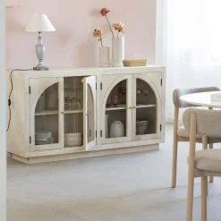 Buffet vitré en bois de manguier blanchi Miliam