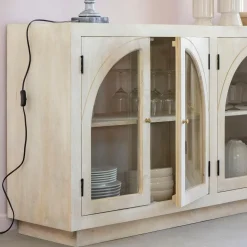 Buffet vitré en bois de manguier blanchi Miliam
