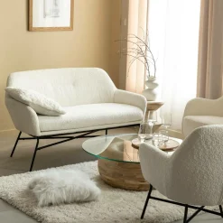 Canapé blanc confort en tissu bouclette 2 places Amandine