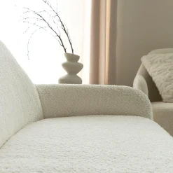 Canapé blanc confort en tissu bouclette 2 places Amandine