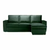 Canapé d'angle droit convertible 4 places en tissu vert Paris