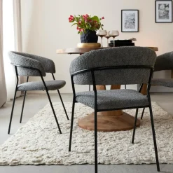 Chaise arrondie en tissu bouclette grise Kanoa (lot de 2)