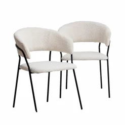 Chaise arrondie tissu bouclette blanche Kanoa (lot de 2)