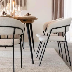 Chaise arrondie tissu bouclette blanche Kanoa (lot de 2)