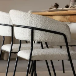 Chaise arrondie tissu bouclette blanche Kanoa (lot de 2)
