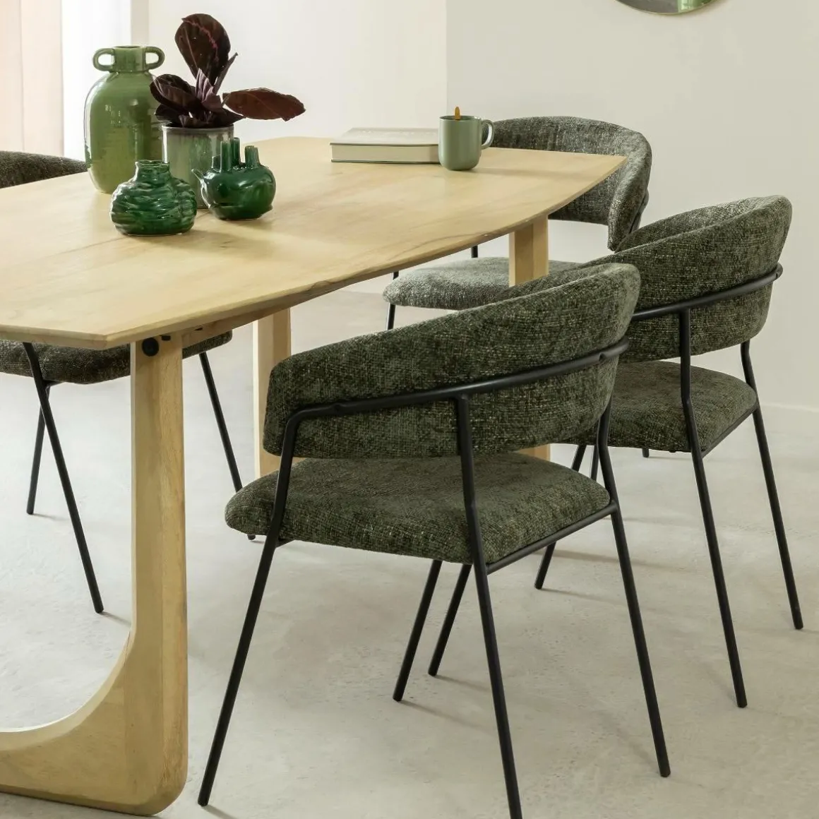 Chaise arrondie tissu vert Kanoa (lot de 2)