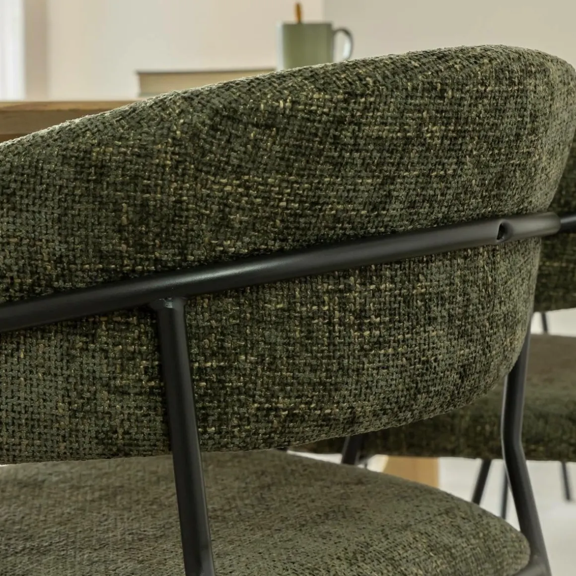 Chaise arrondie tissu vert Kanoa (lot de 2)