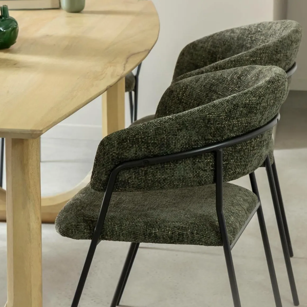 Chaise arrondie tissu vert Kanoa (lot de 2)