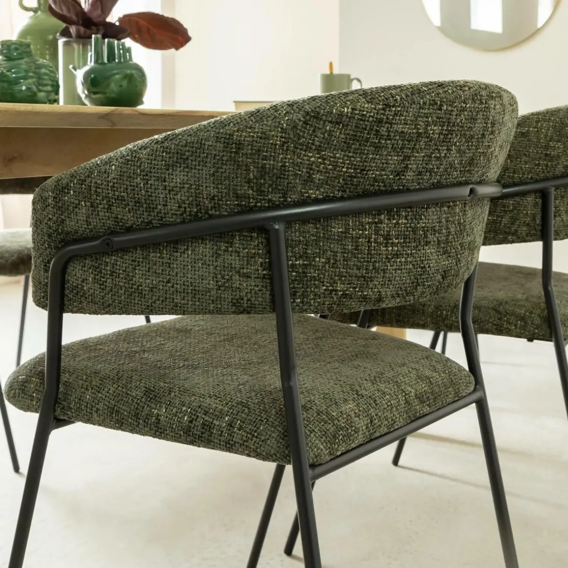 Chaise arrondie tissu vert Kanoa (lot de 2)