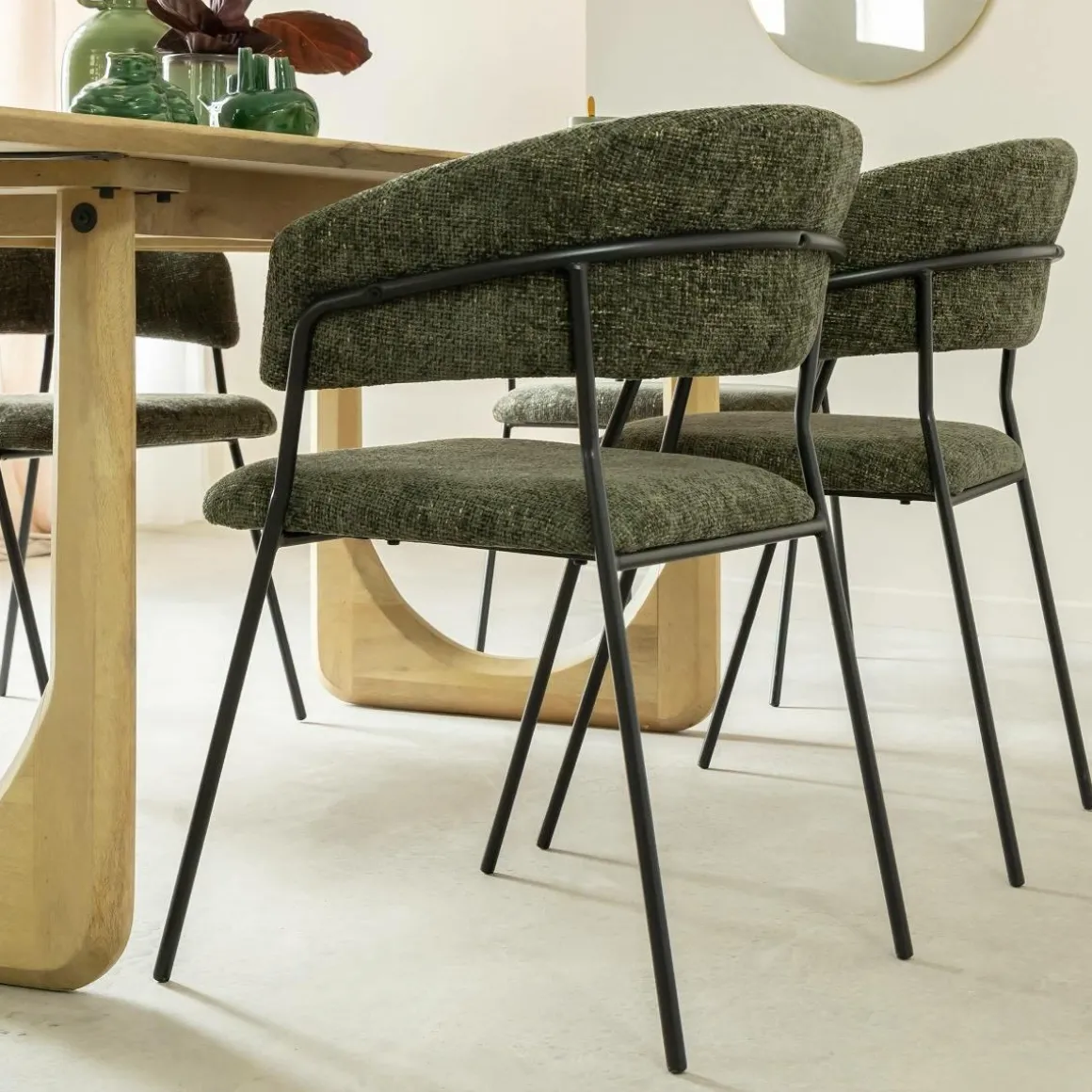 Chaise arrondie tissu vert Kanoa (lot de 2)