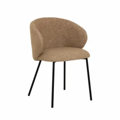 Chaise avec accoudoirs ronds en tissu sable et pieds en métal Cléa (lot de 2)