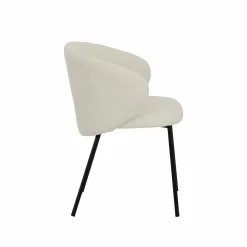 Chaise avec accoudoirs ronds en tissu bouclette écru clair et pieds en métal Cléa (lot de 2)