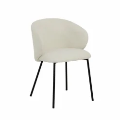 Chaise avec accoudoirs ronds en tissu bouclette écru clair et pieds en métal Cléa (lot de 2)