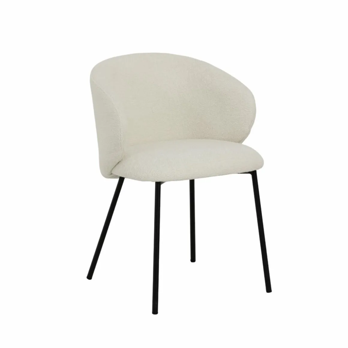 Chaise avec accoudoirs ronds en tissu bouclette écru clair et pieds en métal Cléa (lot de 2)