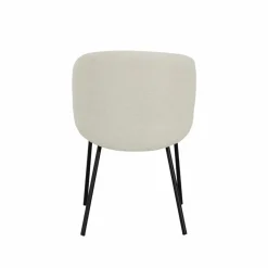 Chaise avec accoudoirs ronds en tissu bouclette écru clair et pieds en métal Cléa (lot de 2)