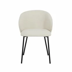 Chaise avec accoudoirs ronds en tissu bouclette écru clair et pieds en métal Cléa (lot de 2)