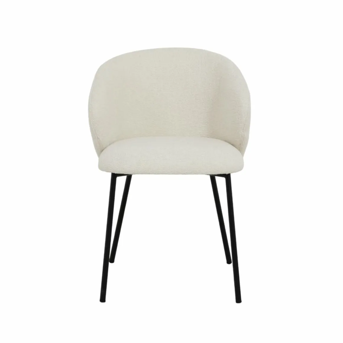 Chaise avec accoudoirs ronds en tissu bouclette écru clair et pieds en métal Cléa (lot de 2)