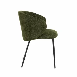 Chaise avec accoudoirs ronds en tissu vert et pieds en métal Cléa (lot de 2)
