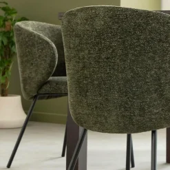 Chaise avec accoudoirs ronds en tissu vert et pieds en métal Cléa (lot de 2)