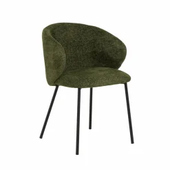Chaise avec accoudoirs ronds en tissu vert et pieds en métal Cléa (lot de 2)