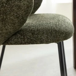 Chaise avec accoudoirs ronds en tissu vert et pieds en métal Cléa (lot de 2)
